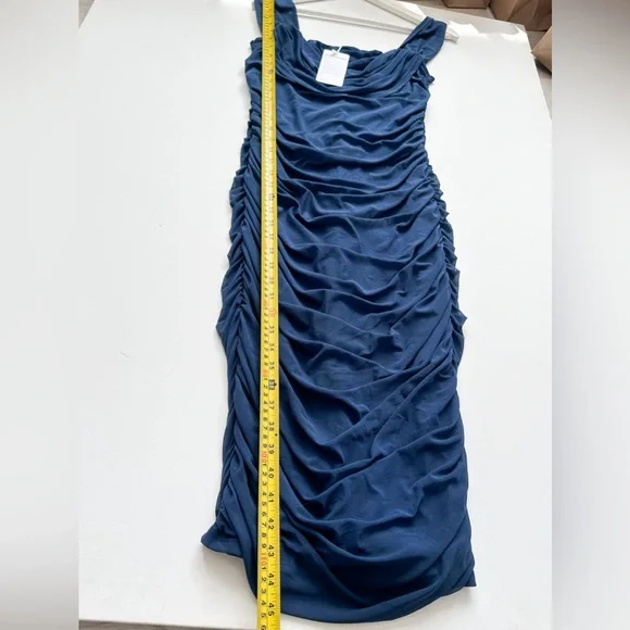 NWT - Navy Ruched Body con Tank/Off Shoulder Stretchy Dress - Large - Picture 6 of 10